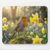 Robin Singing Into a Daffodil Mousepad (Vorne)