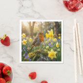 Robin Singing Into a Daffodil Serviette (Beispiel)