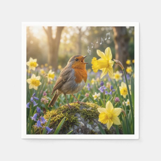 Robin Singing Into a Daffodil Serviette (Vorderseite)