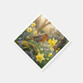 Robin Singing Into a Daffodil Serviette (Ecke)
