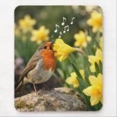 Robin Singing into a Spring Daffodil Mousepad (Vorne)