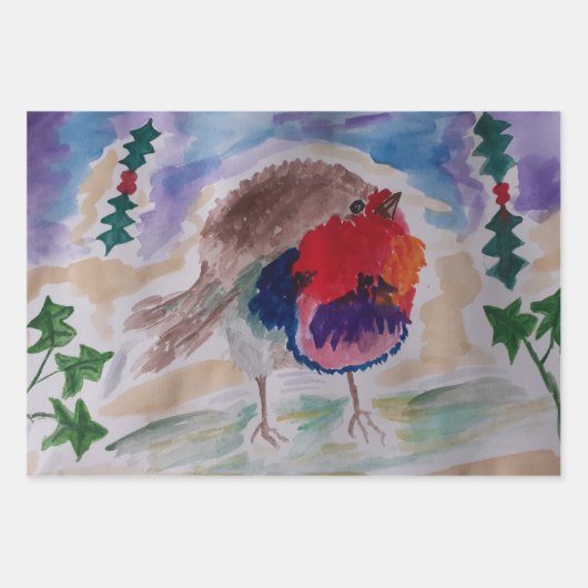 Robin, Snowman & Santa Wrapping Paper Set Geschenkpapier Set (Vorderseite)