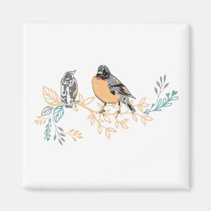 Robin Song Birds Mother Baby Magnet