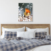 Robin Songbird mit Snowflakes Canvas Print Leinwanddruck (Insitu (Schlafzimmer))