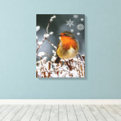 Robin Songbird mit Snowflakes Canvas Print Leinwanddruck (Insitu (Holzboden))