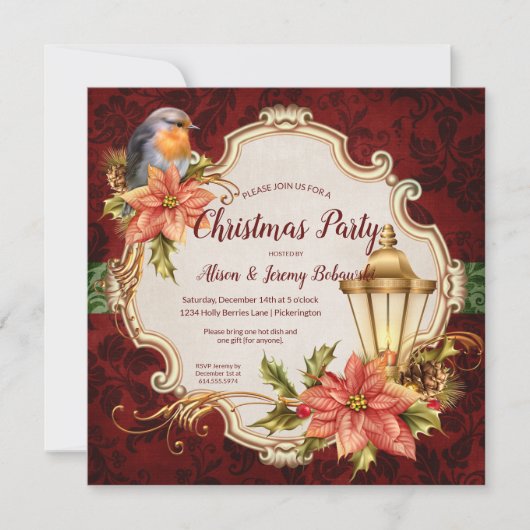 Robin u. Laternen-WeihnachtsParty Einladung (Vorderseite)