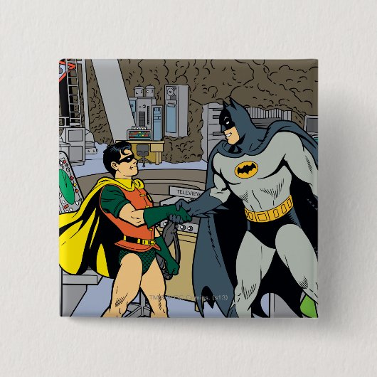 Robin und Batman Handschlag Button (Vorderseite)