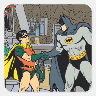 Robin und Batman Handschlag Quadratischer Aufkleber