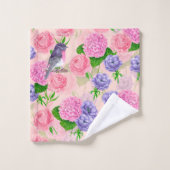 Robin und Blume, Aquarellmuster Badhandtuch Set (Waschlappen)