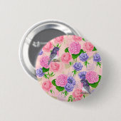 Robin und Blume, Aquarellmuster Button (Vorne & Hinten)