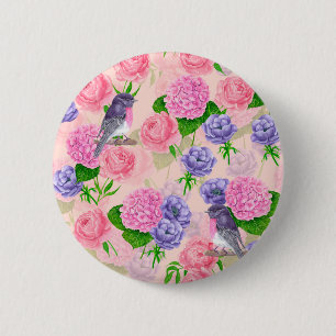 Robin und Blume, Aquarellmuster Button