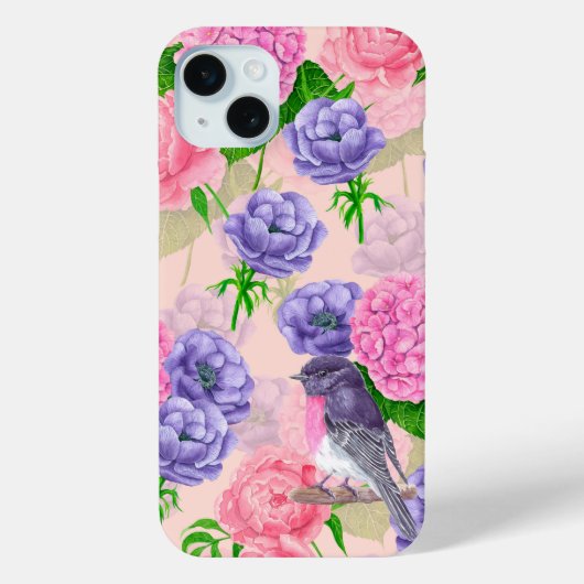 Robin und Blume, Aquarellmuster Case-Mate iPhone Hülle (Rückseite)