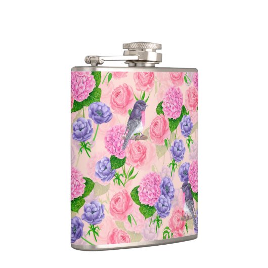 Robin und Blume, Aquarellmuster Flachmann (Rechts)