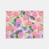 Robin und Blume, Aquarellmuster Fleecedecke (Vorderseite (Horizontal))