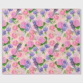 Robin und Blume, Aquarellmuster Geschenkpapier (Flach)