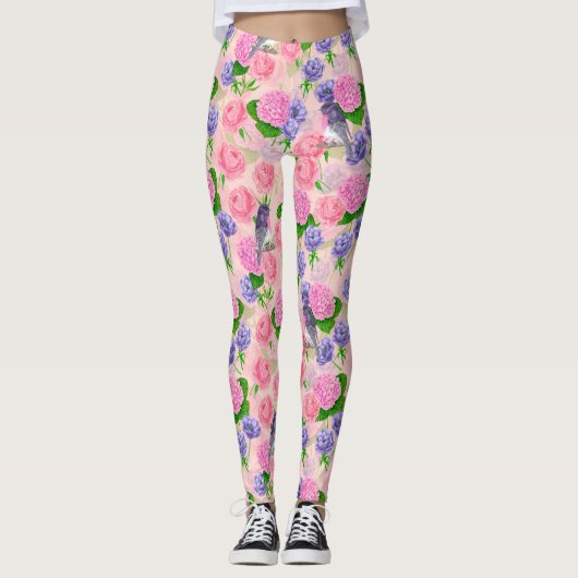 Robin und Blume, Aquarellmuster Leggings (Vorderseite)