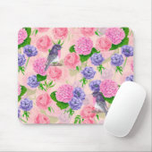 Robin und Blume, Aquarellmuster Mousepad (Mit Mouse)
