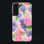 Robin und Blume, Aquarellmuster Samsung Galaxy Hülle<br><div class="desc">Wasserfarbe aus Anemon,  Peony und Hydrangea Blume,  Rotkehlchen.</div>