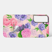 Robin und Blume, Aquarellmuster Samsung Galaxy Hülle (Rückseite (Horizontal))