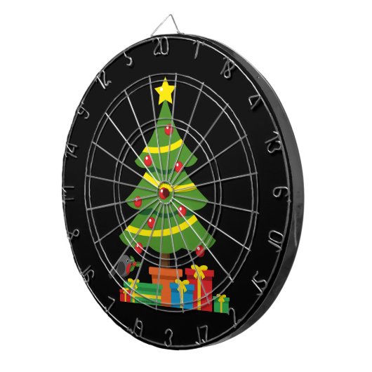 Robin und farbenfrohe Geschenke unter Weihnachtsba Dartscheibe (Vorderseite rechts)