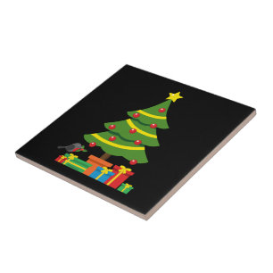 Robin und farbenfrohe Geschenke unter Weihnachtsba Fliese