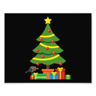 Robin und farbenfrohe Geschenke unter Weihnachtsba Fotodruck