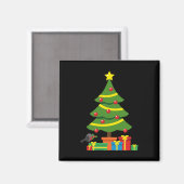 Robin und farbenfrohe Geschenke unter Weihnachtsba Magnet (Vorderseite/Rückseite)