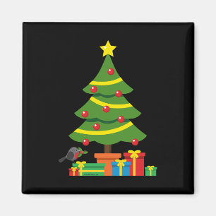 Robin und farbenfrohe Geschenke unter Weihnachtsba Magnet