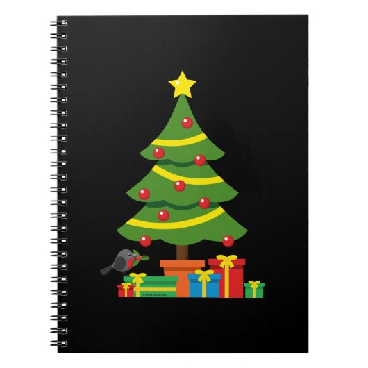 Robin und farbenfrohe Geschenke unter Weihnachtsba Notizblock (Vorderseite)