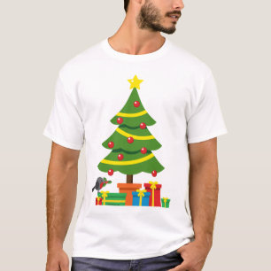 Robin und farbenfrohe Geschenke unter Weihnachtsba T-Shirt