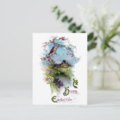 Robin und Frühlingsblumen Vintag Ostern Feiertagspostkarte (Stehend Vorderseite)