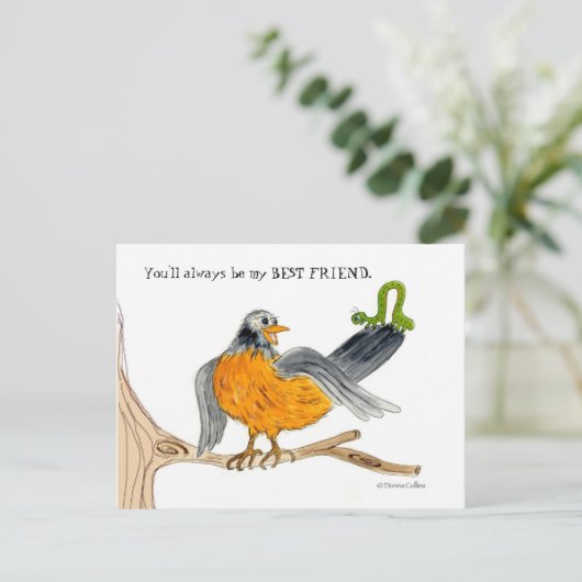 Robin und grüner Inch-Wurm Postkarte (Stehend Vorderseite)