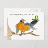 Robin und grüner Inch-Wurm Postkarte (Vorne/Hinten)