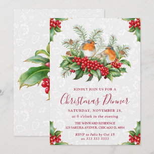 Robin und Holly Berry Weihnachtsessen Einladung