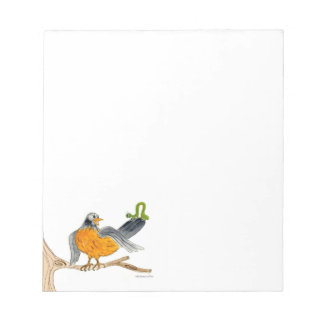 Robin und Inch Wurm auf Baum. Notizblock