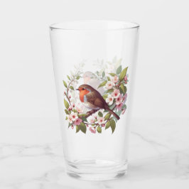 Robin unter Blume trinken Glas