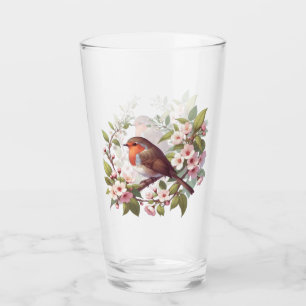 Robin unter Blume trinken Glas