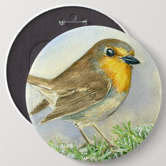 Robin-Vogel auf einer mattierten Wachposten Button (Vorne & Hinten)