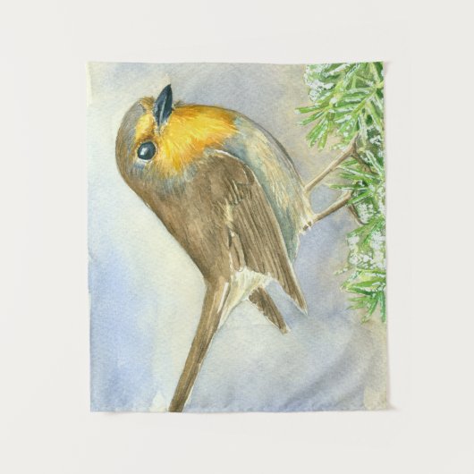 Robin-Vogel auf einer mattierten Wachposten Wandteppich (Vorderseite)