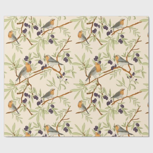 Robin-Vögel in Olivenzweigen Geschenkpapier (Flach)