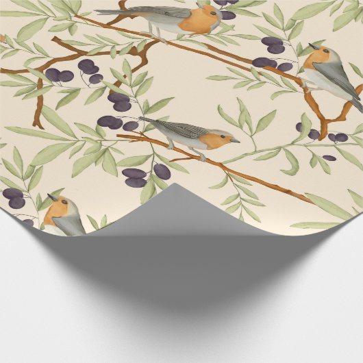 Robin-Vögel in Olivenzweigen Geschenkpapier (Ecke)