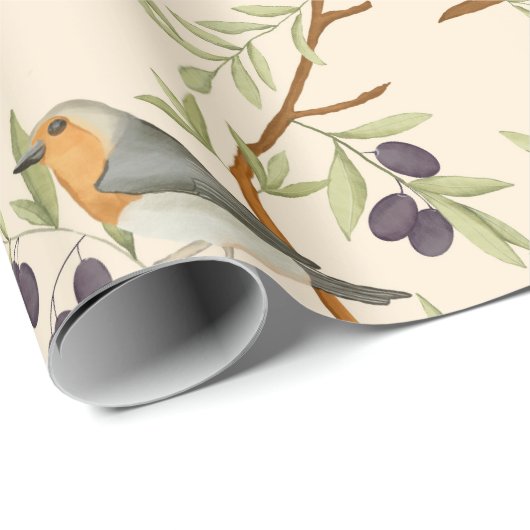 Robin-Vögel in Olivenzweigen Geschenkpapier (Rolleneckpunkt)