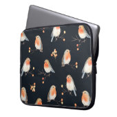 Robin-Vögel und Beerenrowan auf trockenen Zweigen, Laptopschutzhülle (Vorderseite Links)
