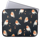 Robin-Vögel und Beerenrowan auf trockenen Zweigen, Laptopschutzhülle (Vorderseite)