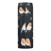 Robin-Vögel und Beerenrowan auf trockenen Zweigen, Thermosbecher (Rückseite)