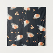 Robin-Vögel und Beerenrowan auf trockenen Zweigen, Wandteppich (Vorderseite (Horizontal))