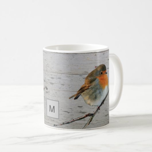 Robin-Vogelbrust mit Monogramm Kaffeetasse (VorderseiteRechts)