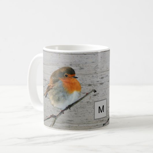 Robin-Vogelbrust mit Monogramm Kaffeetasse (Vorderseite Links)