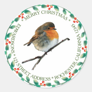 Robin-Vogelfamilie Frohe Weihnachten Runder Aufkleber