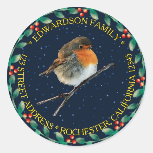 Robin-Vogelfamilie Weihnachten Rücksendeadresse Runder Aufkleber (Vorderseite)